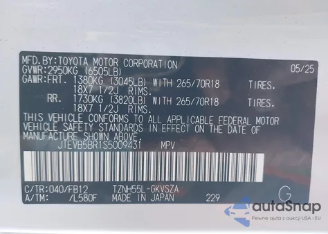 2025 Toyota 4Runner Hybrid Trd Off Road z USA, uszkodzony, nr VIN JTEVB5BR1S5009431